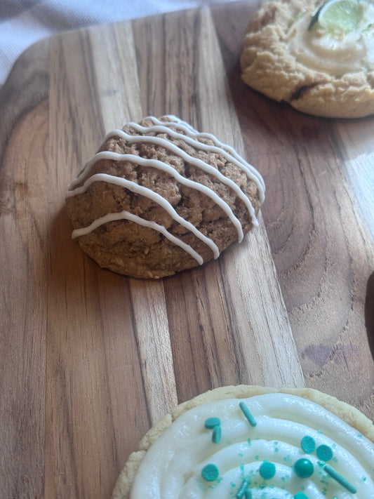 brown butter iced oatmeal cookie